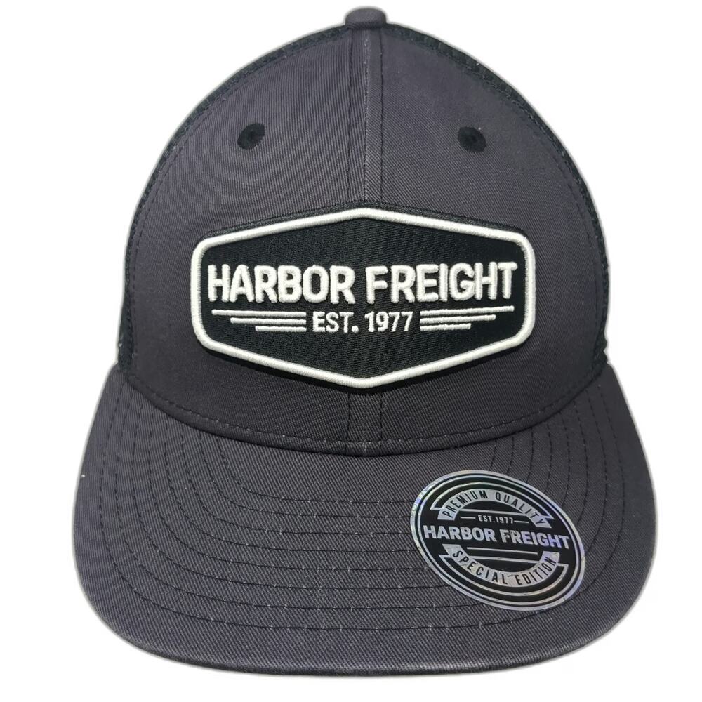 Harbor Freight Trucker Hat Gray One Size Mesh Snapback Logo Patch HFT EST 1977